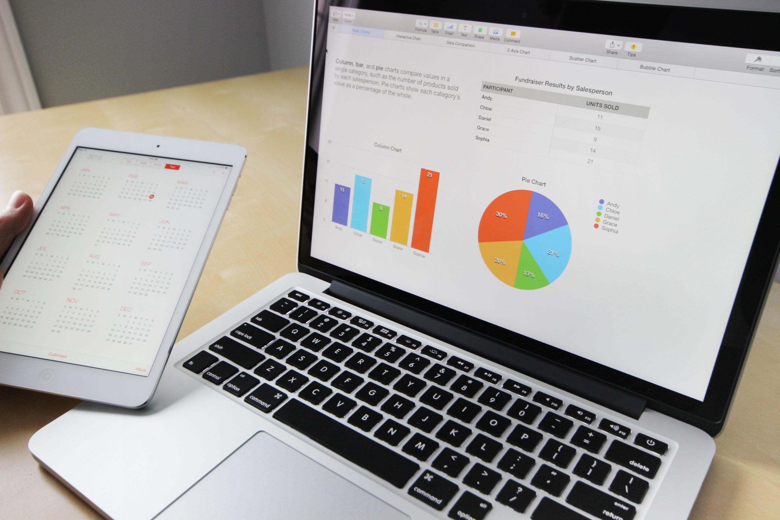 Computer Screen with graphs, and charts